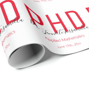 Papier Cadeau Diplômé Garder le rouge Nom noir Diplôme PhD
