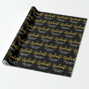 Papier Cadeau Diplômé Noir Blanc Or Nom de la graduation