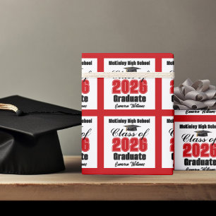 Papier Cadeau Diplômé personnalisé en rouge de la promotion 2026