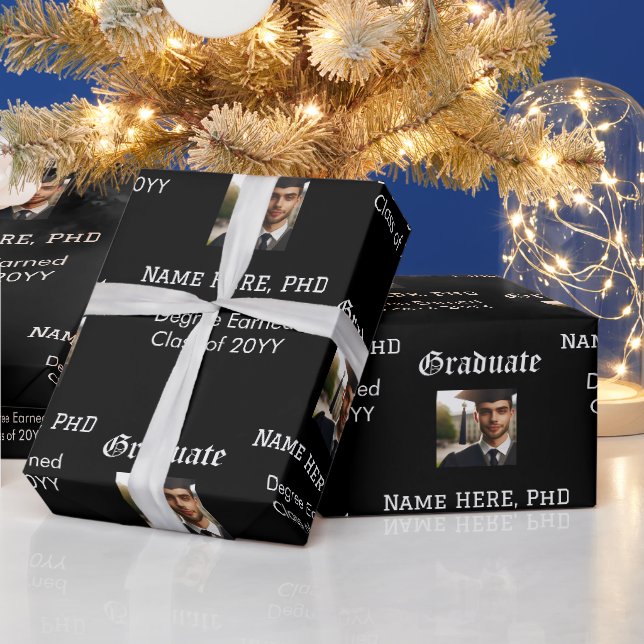 Papier Cadeau Diplôme personnalisé noir et blanc de la classe ph (Vacances)
