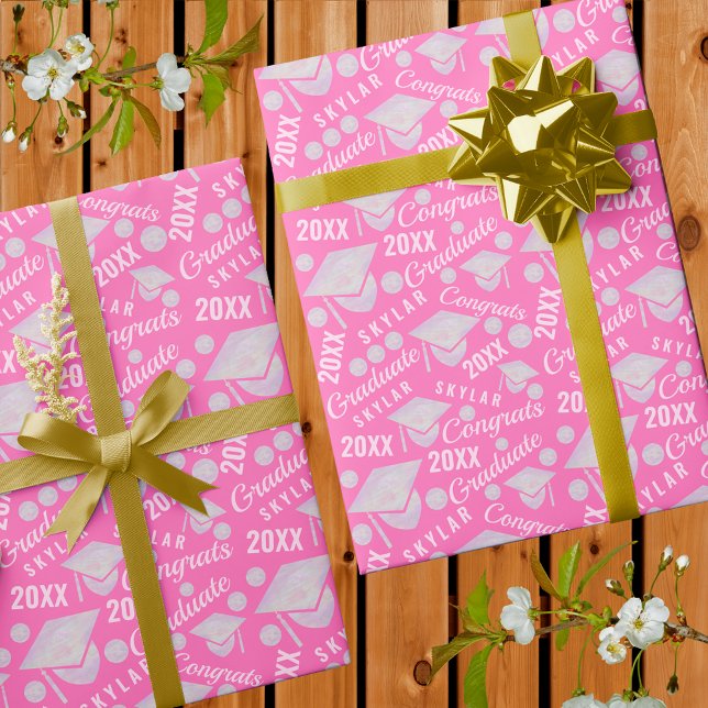 Papier Cadeau Diplômé Pink Opal Chic Polka Dot (Créateur téléchargé)