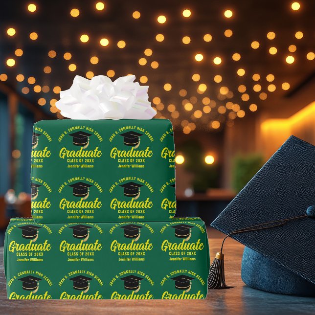 Papier Cadeau Diplômé vert jaune Customisé (Créateur téléchargé)