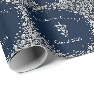 Papier Cadeau Diplômé Vétérinaire Bleu Marine Argent