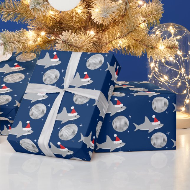 Papier Cadeau Disco Ball Shark Santa Hat Noël (Vacances)