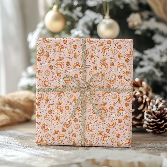 Papier Cadeau Disco de Noël Rose Cute Rainbow Père Noël (Créateur téléchargé)