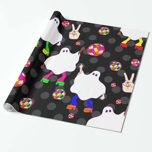 Papier Cadeau disco halloween afro-fantôme noir (Déroulé)