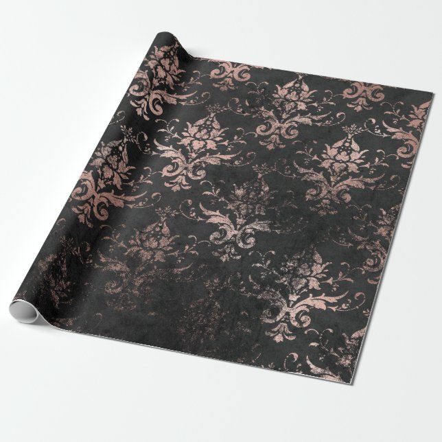 Papier Cadeau Distorsion rose sur noir (Déroulé)