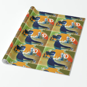 PAPIER CADEAU DIVA EN BLEU, MONOGRAMME DE MODE BEAUTÉ