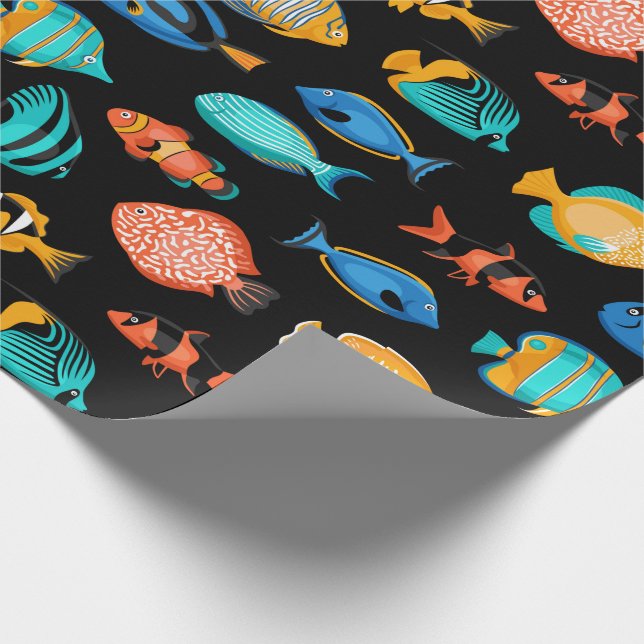 Papier Cadeau Divers poissons tropicaux colorés motif (Coin)