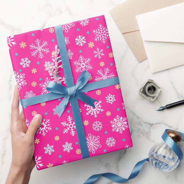 Papier Cadeau Diverses formes de flocon rose moderne chic élégan (Cadeaux)