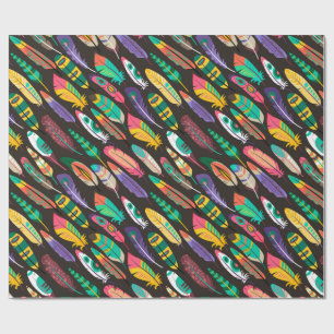 Papier Cadeau Diverses plumes colorées motif