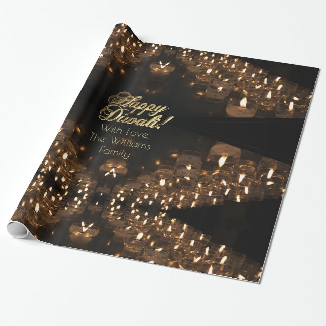 Papier Cadeau Diwali heureux allume le manuscrit de feuille d'or (Déroulé)