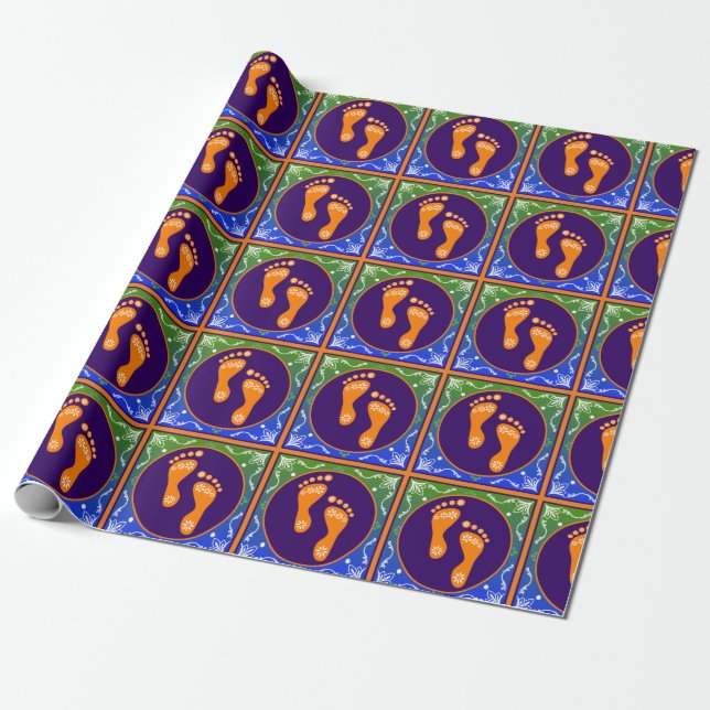 Papier Cadeau Diwali Rangoli coloré avec empreinte (Déroulé)