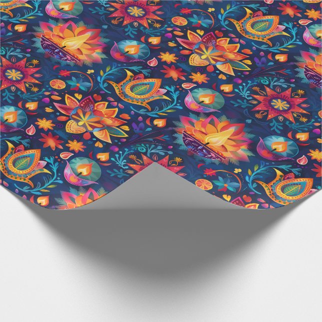 Papier Cadeau Diwali vibrant avec lampe Diya (Coin)
