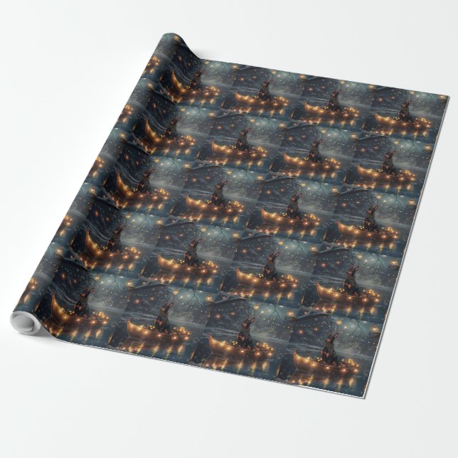 Papier Cadeau Doberman Christmas Festive Voyage (Déroulé)