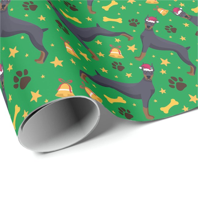 Papier Cadeau Doberman Pinscher Chien avec le chapeau du Père No (Coin rond)