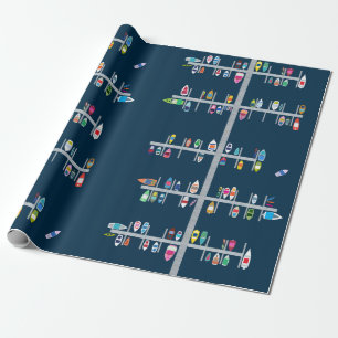 Papier Cadeau Docks de bateau multicolores sur la marine