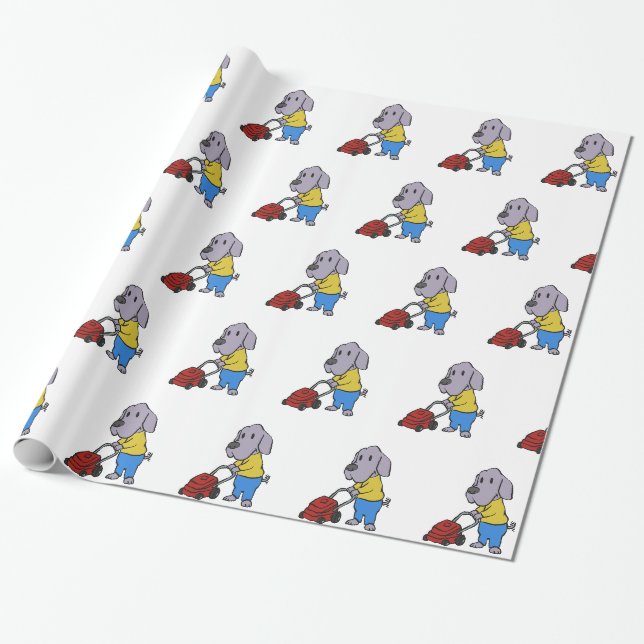 Papier Cadeau Dog gardener with lawn mower choose (Déroulé)