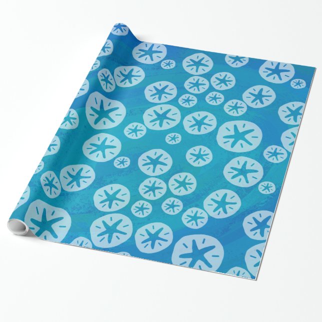 Papier Cadeau Dollar de sable blanc et Motif bleu (Déroulé)