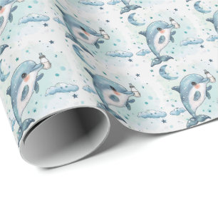 Papier Cadeau Dolphin Cute Baby Pastel Motif d'aquarelle