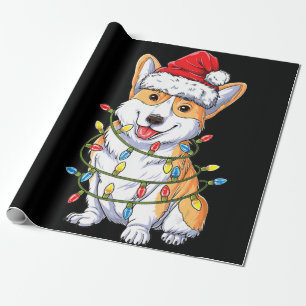 Papier Cadeau Don de chien   Corgi Père Noël Christmas Tree Ligh