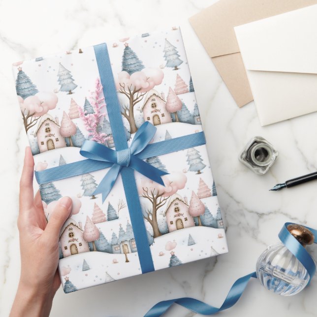 Papier Cadeau Don Whimsical Pink and Blue Christmas Village (Cadeaux)