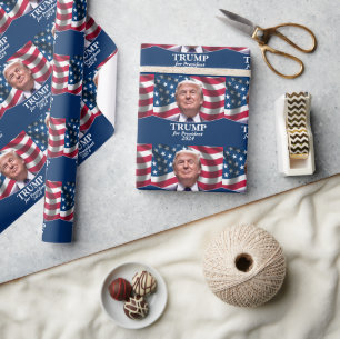 Papier Cadeau Donald Trump 2024 - Drapeau américain
