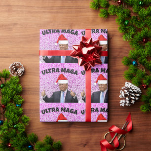 PAPIER CADEAU DONALD TRUMP DRÔLE AVEC CHAPEAU DE PÈRE NOËL
