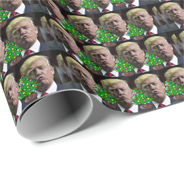 PAPIER CADEAU DONALD TRUMP KISS CHRISTMAS FUNNY WRAPPER PAPIER (Coin rond)