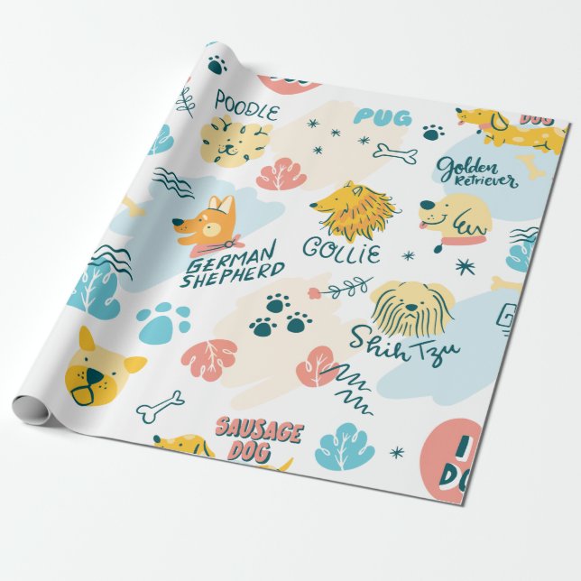 Papier Cadeau Doodle Chien se reproduit (Déroulé)
