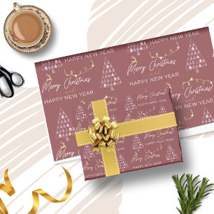 Papier Cadeau Doodle de Crimson profond Noël Arbre de rennes éto