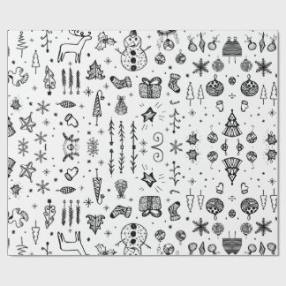 Papier Cadeau Doodle de Noël dessiné à la main