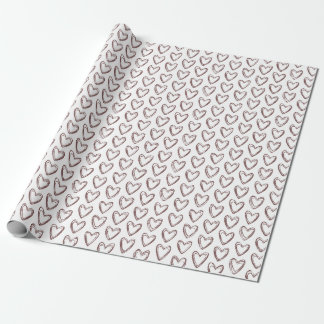 Papier Cadeau Doodle Hearts Minimaliste Brown Saint Valentin