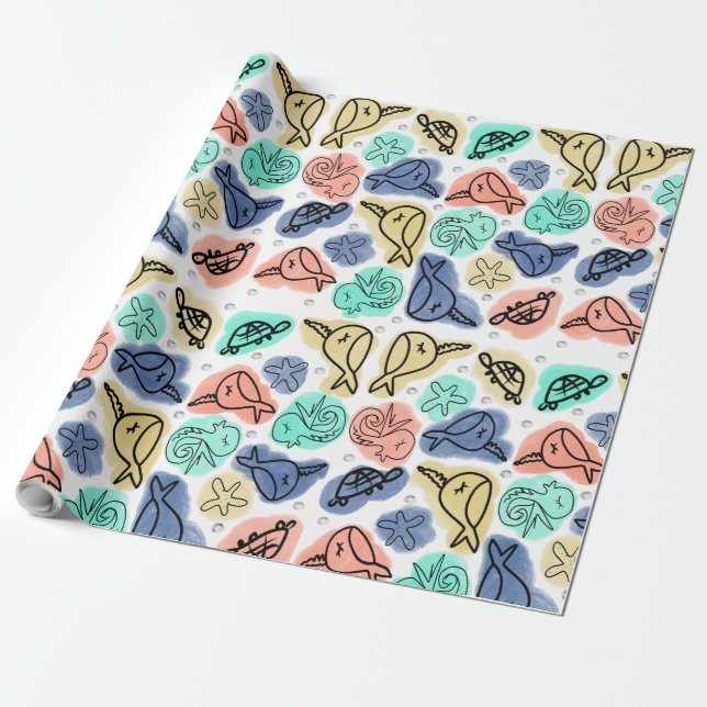 Papier Cadeau Doodles de tortue de mer de Narwhale (Déroulé)