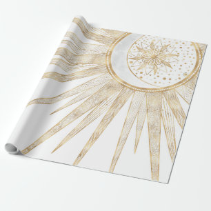 Papier Cadeau Doodles d'or élégants Sun Moon Mandala Design