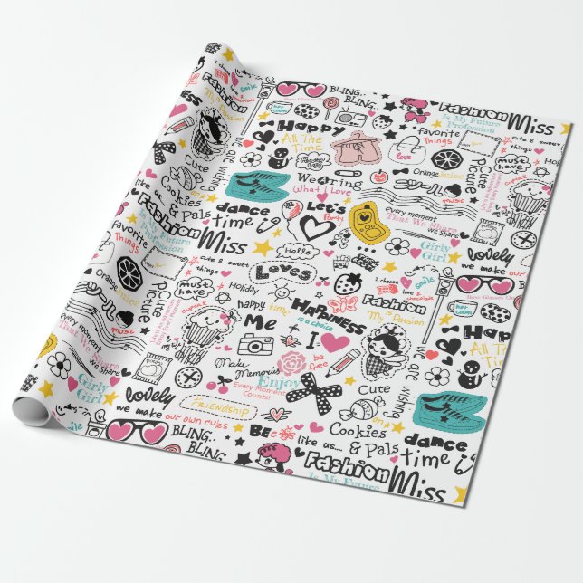 Papier Cadeau Doodles filles (Déroulé)