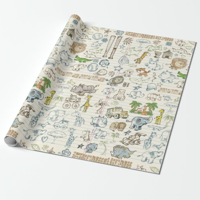 Papier Cadeau Doodles pour enfants (Déroulé)
