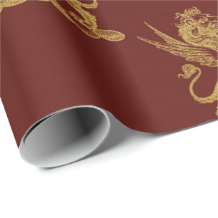 Papier Cadeau D'or de lions le Roi royal Maroon Red Heraldic