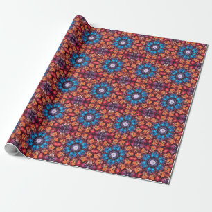 Papier Cadeau Dot Mandala bleu rouge et orange