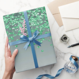 Papier Cadeau Douce 16 ans paillettes vertes tombantes scintilla
