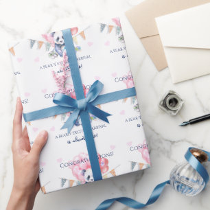 Papier Cadeau Douce fête prénatale avec panda et ballons
