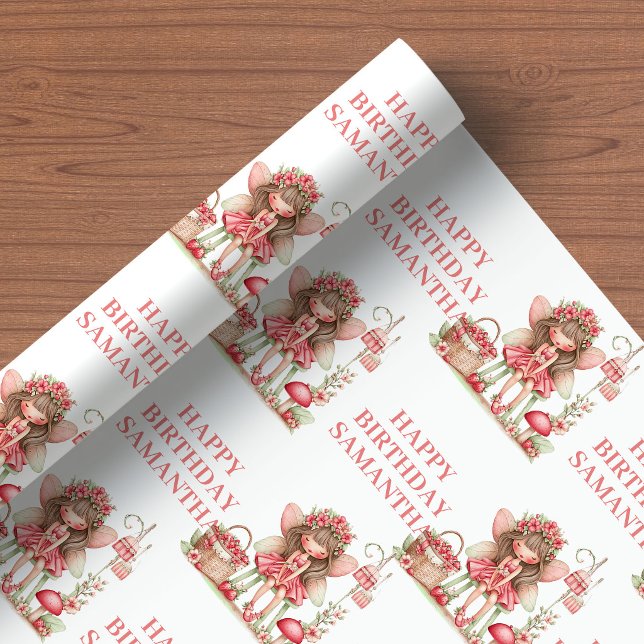 Papier Cadeau Douce Fille Fée Rougeur Floral Anniversaire Emball (Sweet Fairy Girl Blush Floral Birthday Wrapping Paper

)