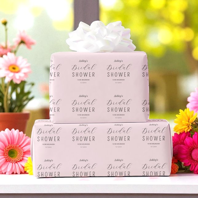 Papier Cadeau Douche de Mariée Rose Noir Chic Script (Créateur téléchargé)