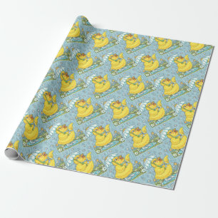 PAPIER CADEAU DOUCHES D'AVRIL, PAPIER D'EMBALLAGE DE POUSSIN DE