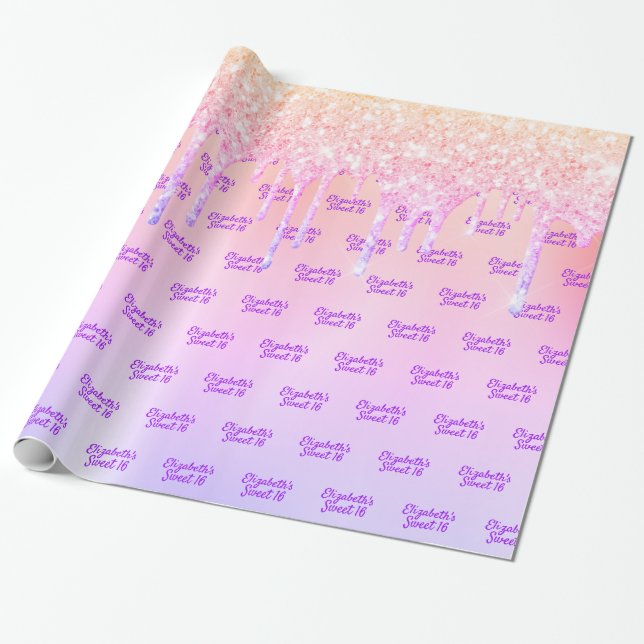 Papier Cadeau Doux 16 ans rose rose rose gouttes de parties scin (Déroulé)