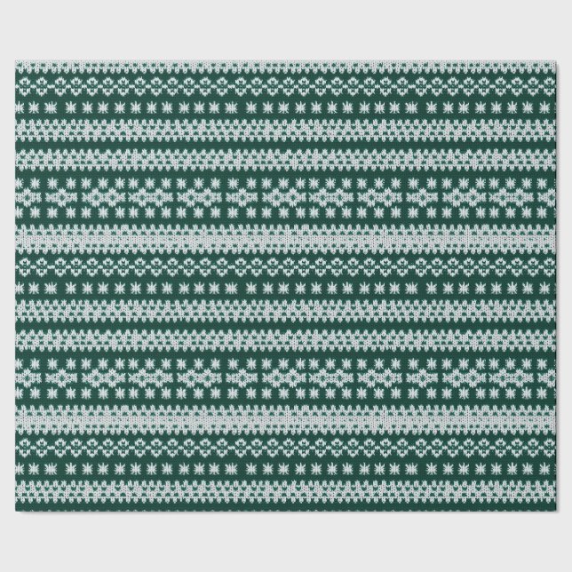 Papier Cadeau Doux moche Vert & Blanc Faux Knitted Snowflakes (Couture)