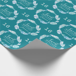 Papier Cadeau Douze ans tout juste plume et perles aquarelle aqu