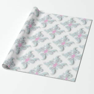 Papier Cadeau Dove rose avec Fleurs et Fronds en argent