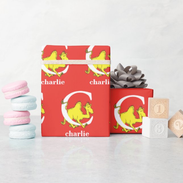 Papier Cadeau Dr Seuss's ABC : Letter C - White | Add Your Name (Baby Shower)