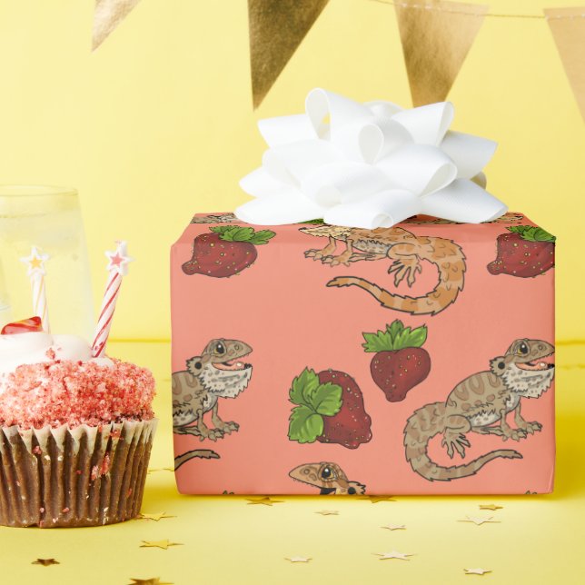 Papier Cadeau Dragon à la fraise "MINE !" (Fête d'anniversaire)